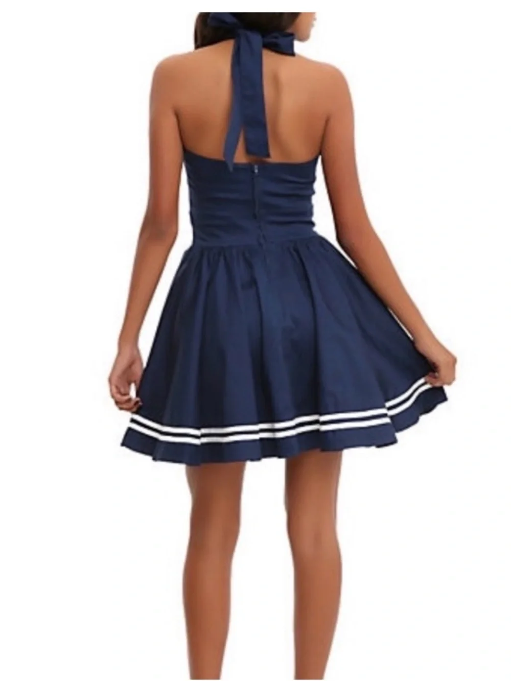 Hell Bunny Navy & White Sailor Halter Fit-and-Flare Dress - Picture 2 of 4